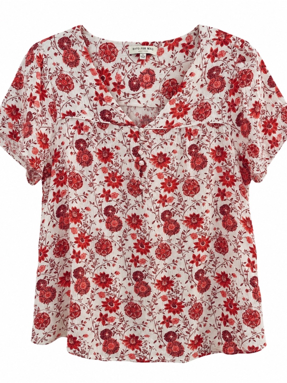 Women’s Floral Short-Sleeve Top, Sailor neckline, plus size 2X, 100% rayon